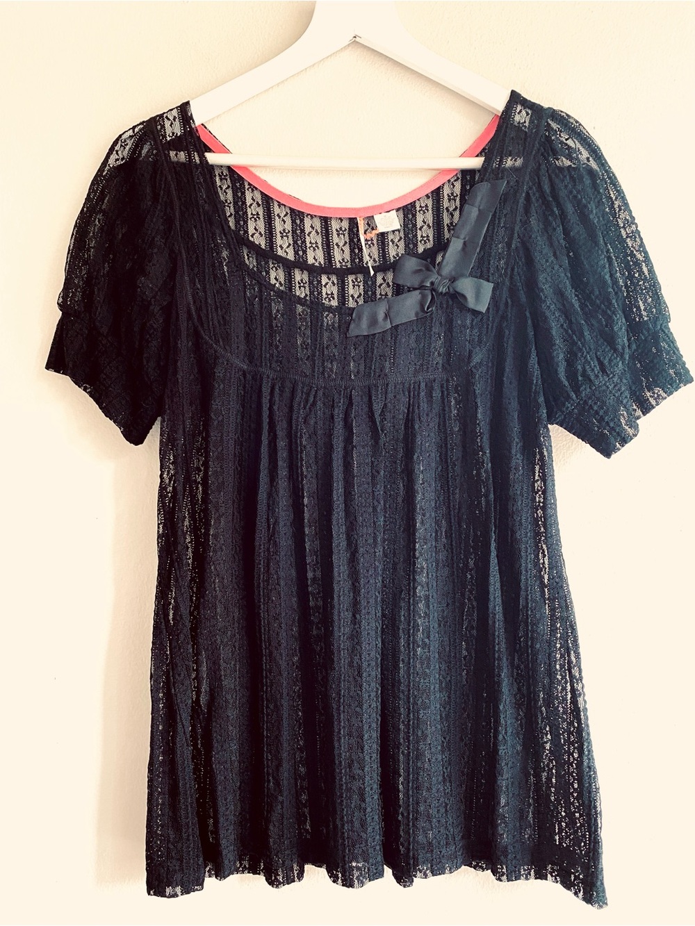 Anthropologie Ric Rac Top Black Sheer Lace Baby Doll Whimsigoth